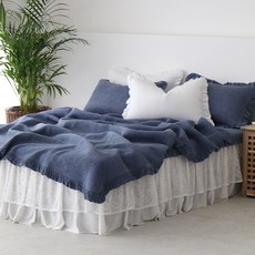 BasicTone 人造絲涼感床墊絲綢觸感夏季被兼薄墊組 被子+枕頭套, 靛藍