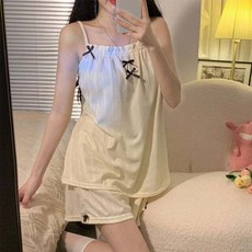 (스타일하우스)원피스 OPS 여성 잠옷 상하의세트 리본포인트 여름
