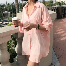 梨卡 V領長袖襯衫外套 早秋秋冬 男友風 寬鬆顯瘦 舒適百搭 粉色 白色 均碼