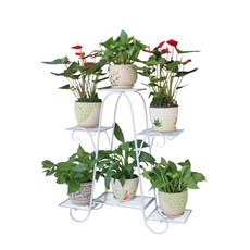 鐵藝多層花架 客廳落地式陽臺植物置物架, 白色, 1件