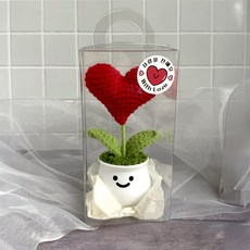 [메무모] 핸드메이드 뜨개 하트 미니화분 선물, 레드하트, 1개