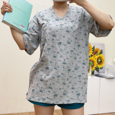 베러댓걸 1711-3 자체제작 마우스와 야자수 여성용 반팔티 여름 루즈핏 반소매