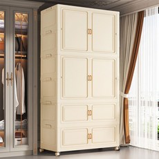 Ageye 더블도어 조립식 옷장 원룸 대용량 다용도 리빙박스 정리함 폴딩 옷장 수납장 비키니 옷장, 4단 베이지색