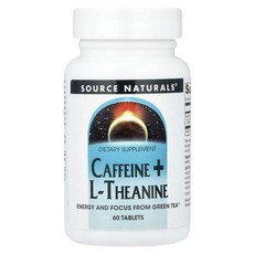 소스 내추럴스 카페인 + L-테아닌 Source Naturals Caffeine + L-Theanine 60정, 1개