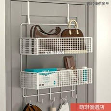 台灣出貨門後掛鉤置物架玄關衣帽神器牆上壁掛收納架子宿舍臥室側掛免打孔, 黑色,雙層小號-帶掛鉤【門後款】, 1個