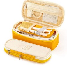 말랑젤리 대용량 2단 펜슬케이스 필통, 옐로우, 1개