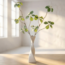 BRM 바로문 집들이선물 인테리어조화 데스크 테리어 트위스트 도자기 화병 소품 세트 거실 오브제, 화이트-그린