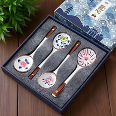 陶瓷長柄湯匙禮盒組, 1套, 餐具組合, 丨精美禮盒裝丨青花瓷湯勺4件套