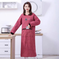 加長加肥加大圍裙 男女長袖耐磨罩衣, 特長棉布罩衣【奈斯熊】紅色