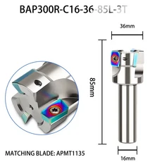 터렛형 일체형 밀링 로드 R0.8 직선 생크 C16 C20 머신 공구 러프 페이스 블레이드, 14 BAP300R C16 36 85L 3