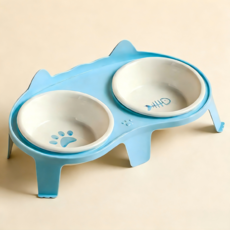 BangPang 반려동물 고양이 강아지 밥그릇 세라믹 식기 2구, 1세트, 블루