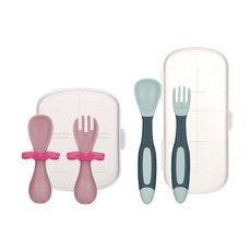 맘스트리 실리콘 스푼포크 세트, 퍼플+민트, 1개