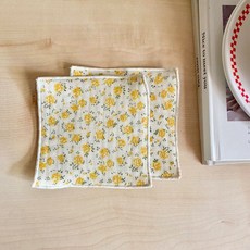 플라워 거즈면 패브릭컵받침 티코스터, 2개, 노랑장미코스터