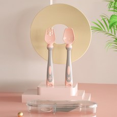 DFMEI 嬰幼兒餐具兒童叉勺套裝可彎曲扭扭勺PP訓練吃飯餵養用品, 1個, 粉色(彩盒裝):如圖
