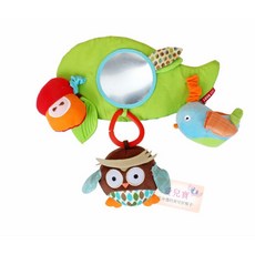 多功能貓頭鷹嬰兒車床掛件玩具套裝：牙膠、搖鈴、床鈴多重功能 促進寶寶感官發展, 1個, 貓頭鷹安全鏡, Multi-color