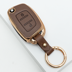 현대 포터 스타렉스 호환 스마트 리모컨 차 키케이스 가죽 TPU 키커버 키홀더, TL75, 브라운골드