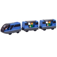 木製軌道電動小火車玩具組 (兼容IKEA軌道), 藍色電動車+兩個車廂, 1套