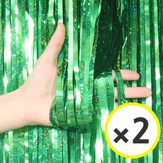 생일파티 용품 파티커튼 42컬러 홀로그램/새틴 무광/파스텔/샤이니 포토존 소품 은박 수술 가랜드 커튼 [에브리띵스마일], 홀로그램 그린, 2개