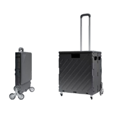 可折疊購物車，升級靜音萬向輪，平拉設計，一體箱蓋，輕鬆爬樓梯，75L特大容量, 杯架推車八輪黑色, 1個