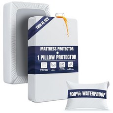 Utopia Bedding 방수 매트리스 프로텍터 세트 트윈 시트 세트 딥 포켓 부드럽고 통기성이 좋은 매트리스 커버 1개와 지퍼 베개 프로텍터 1개 포함