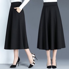 [라온다온] 여성 올블랙 A라인 깔끔 디자인 포켓 밴딩 스커트