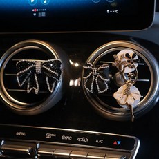 테디베어 차량용 디퓨저클립 럭셔리 데코 에어컨 DIY 선물 고급 실내 자동차 향수 방향제, D. 블랙 다이아몬드 리본 + 펄 블랙 리본 세트