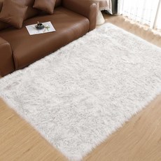 Goolela 화이트 양가죽 부분 러그 12.7x20.3cm(5x8인치) 푹신한 인조 모피 퍼지 모피 카펫 침실 거실 섀기 플러시 세탁 가능한 직사각형