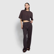 JAJU 여 체크 크롭 루즈핏 티셔츠 J115201313058 531867