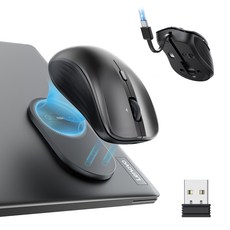 ESR MagMouse Snap-to-Carry Bluetooth 마우스 충전 케이블이 내장된 노트북용 무선 재사용 가능한 접착, 01 검은색
