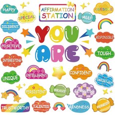 46Pcs 확인 스테이션 게시판 세트 - 긍정적인 확인이 포함된 동기 부여 포스터 및 거울 장식 학교 사무실 가정 교사 용품을 위한 성장 마인드 교실 벽 장식 밝음