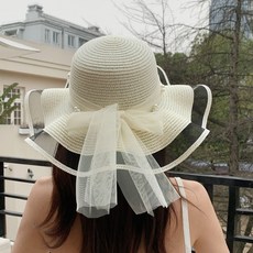 진주 리본 비치모자(아이보리) 바캉스모자dao6+7YpF