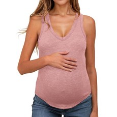 UNCLECAT 여성용 임산부 탱크 탑 여름 브이넥 민소매 임산부 의류 캐주얼 베이직 셔츠 블랙
