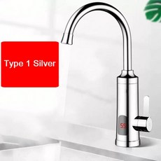 DMWD 전기 순간 가열 수도꼭지 더블 핸들 탱크리스 온수기 탭 즉석 주방 온도 디스플레이, Type1 Silver, 1개