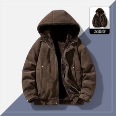 絨感雙面穿連帽棉衣外套 冬季情侶款短版棉服