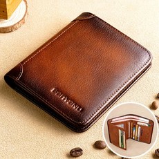 남성용 초슬림 RFID 차단 레트로 소가죽 지갑