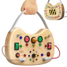 Flycoost 몬테소리 비지 보드 감각 장난감 나무 자폐증 장난감 17개의 LED 조명이 있는 스위치 보드 1-6세 소근육 운동 능력 개발. 136690