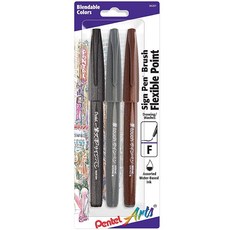 펜텔 Pentel 아트 사인 펜 터치 3개 블랙/그레이/세피아 푸드 브러시 팁 (SES15PABP3M), 3 Count (Pack of 1)