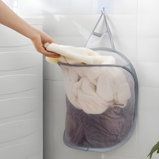 더에셀 걸이형 메쉬 세탁바구니 빨래보관 간편 접이식 통풍, 그레이(OPP포장)