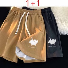 1+1 여름 남자 반바지 빅사이즈 프린트 루즈핏 조거 반바지 캐주얼 남성 5부 반바지 LCL