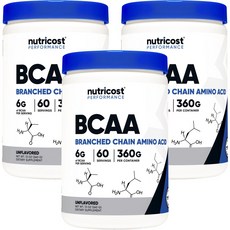 nutricost BCAA支鏈胺基酸粉 無味, 3個, 360克