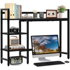 Rxakudo 데스크톱 스토리지 랙 테이블탑 선반 다기능 44.9인치(114cm) 길이 우측 3단 블랙, Black