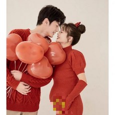 빅사이즈 따뜻한 빨간색 니트 연말 만삭촬영 크리스마스커플룩