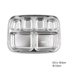 里和 韓國正版 米菲兔 304不鏽鋼 兒童 餐具組 學習筷 湯匙 叉子 餐盤 水壺 水杯 防燙碗 學習碗筷 樂扣式 餐盤, 1個, 全不鏽鋼6格餐盤 (特價), Silver, 全不鏽鋼6格餐盤 (特價)