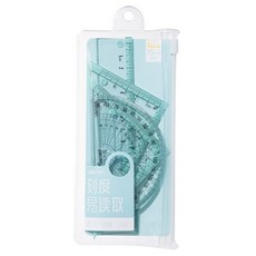 文具 直尺套裝四件套 直尺三角尺量角器 塑料透明兒童學生用套尺, 1個, 79511(藍色)