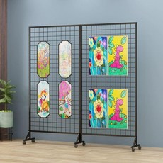 전시파티션 네트망 미술관 접이식 스탠드 전시회 병풍 디스플레이 이동식 미술 메쉬 칸막이, 5. 블랙 80 x 160