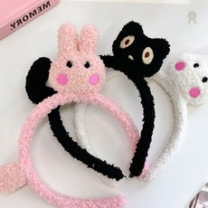 몽글이 토끼 고양이 캐릭터 헤어밴드 귀여운 머리띠 파티용품 소품 동물 귀 머리장식 포근한 털실, 1개, 몽글머리띠 화이트