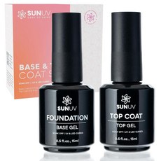 SUNUV 15ml 젤 탑 코트 및 베이스 세트 헤마 프리 네일 폴리쉬 키트 2팩 아트 매니큐어 UV 램프 닦지 않는 고광택 여성용 선물 145283, SUNUV 15ml 젤 탑 코트 및 베이스 세트, 헤마