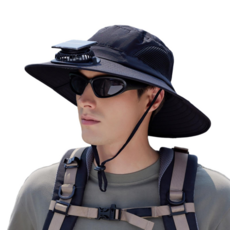 태양광 선풍기 모자 USB 충전 낚시 햇빛 차단 캡, 블랙