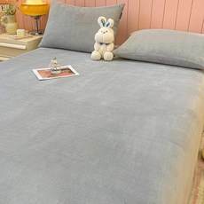 冬季加絨牛奶絨珊瑚絨牀笠單件宿舍單人加厚牀罩純色牀單套三件套, 石英灰,加厚牛奶絨牀笠單件：90x200cm常規