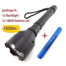 강력한 장거리 LED 손전등 플래시 라이트 램프 사냥 낚시용 전술 탐조등 1000lm 2000lm, 1) package A 1500lm - Black, package A 1500lm